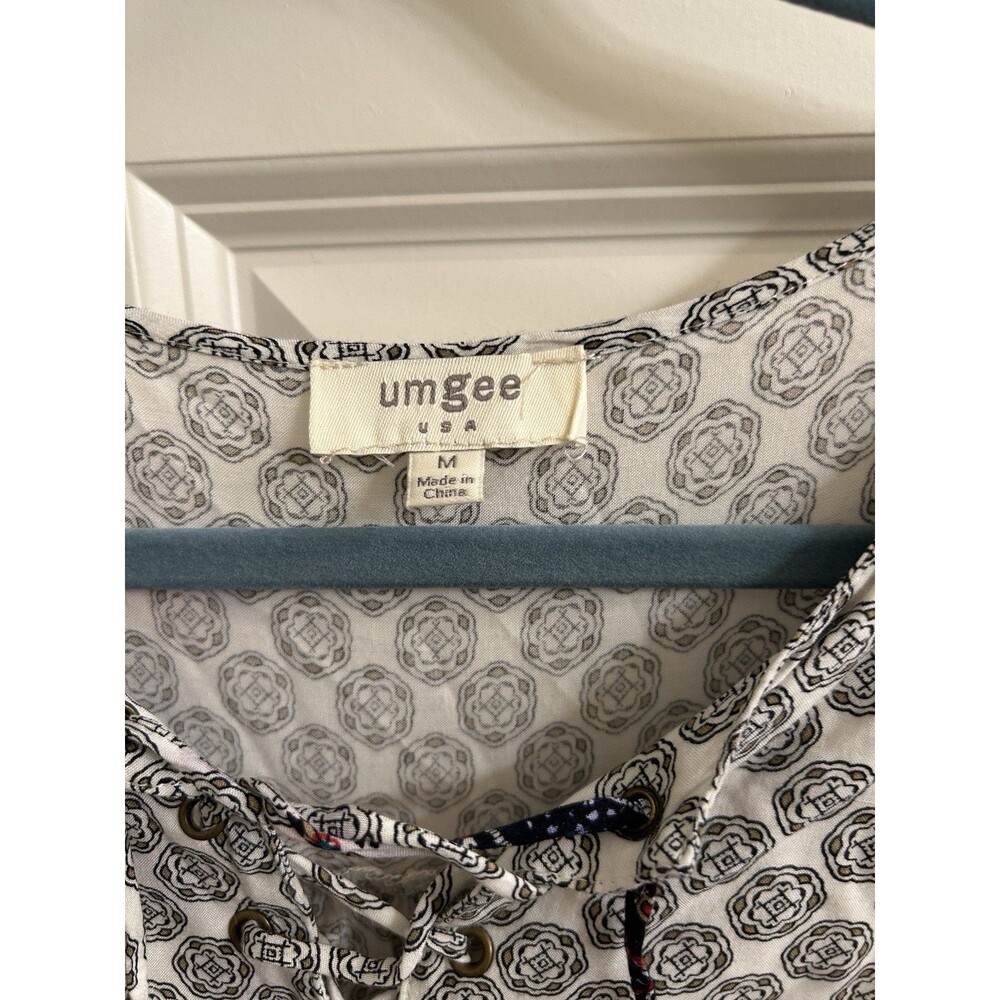 Umgee USA Women’s Tunic Dress Embroidered Boho Hi Low Medallion Gathered Hem Med - Picture 8 of 8